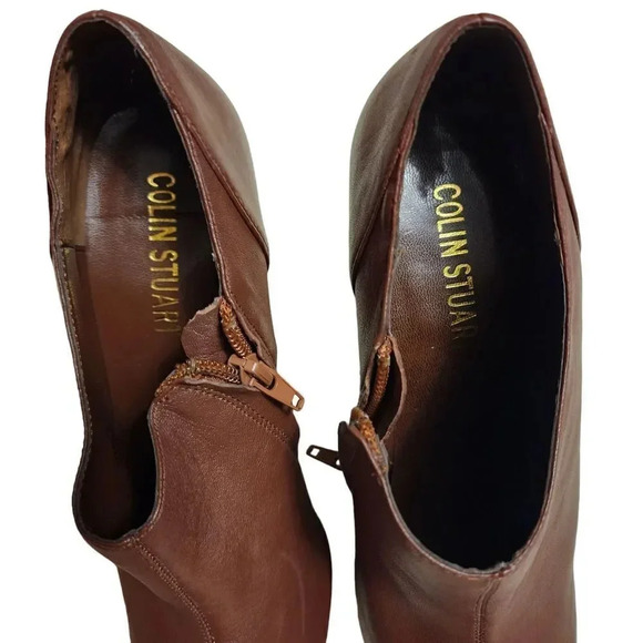 New Colin Stuart Women's Brown Leather Side Zip Ankle Block Heel Booties Size 8B - Picture 8 of 11